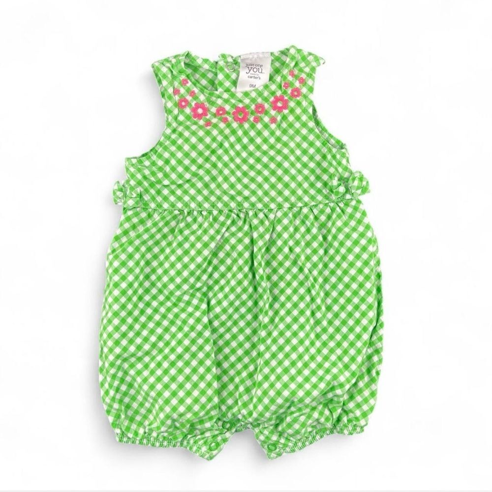 Carter's Green and Pink Gingham Bodysuit 9 months